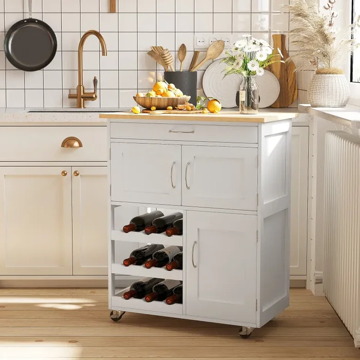 Carrello da Cucina 1 Cassetto 3 Ante 67x37x87 cm in Legno Bianco - immagine 2