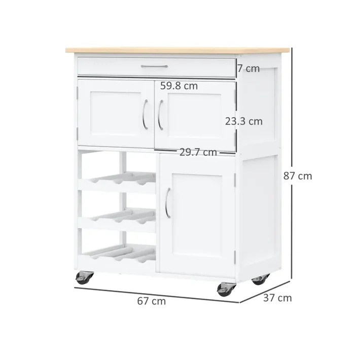 Carrello da Cucina 1 Cassetto 3 Ante 67x37x87 cm in Legno Bianco - immagine 3