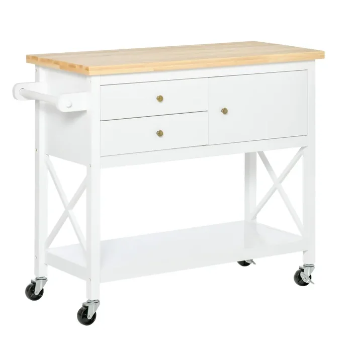 Carrello da Cucina 108x45x89 cm in Legno Bianco