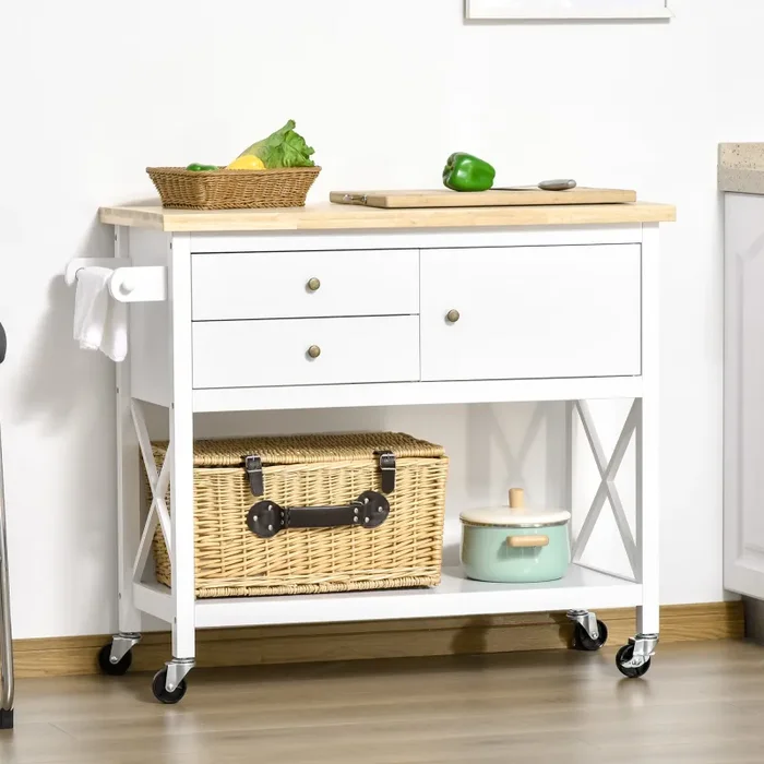 Carrello da Cucina 108x45x89 cm in Legno Bianco - immagine 2