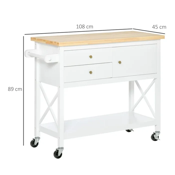 Carrello da Cucina 108x45x89 cm in Legno Bianco - immagine 3