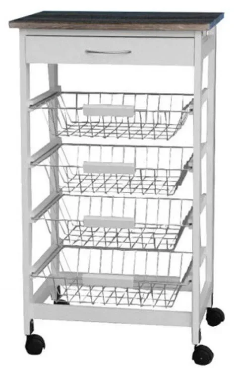 Carrello da Cucina 47x37x83 cm 4 Ceste in Legno MDF Harmony Bianco