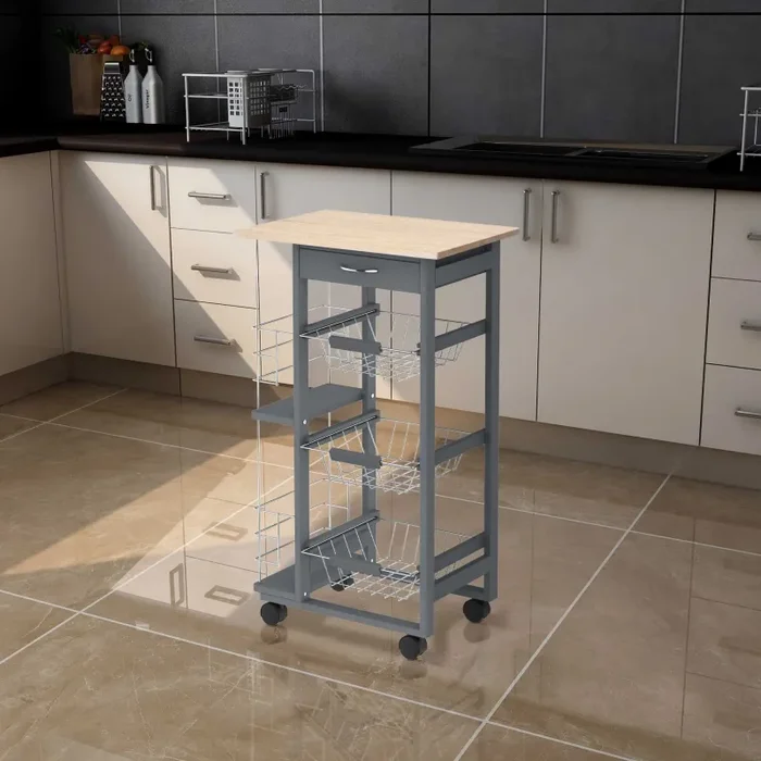 Carrello da Cucina 47x37x83 cm in Legno di Pino e Metallo Rovere e Grigio - immagine 2