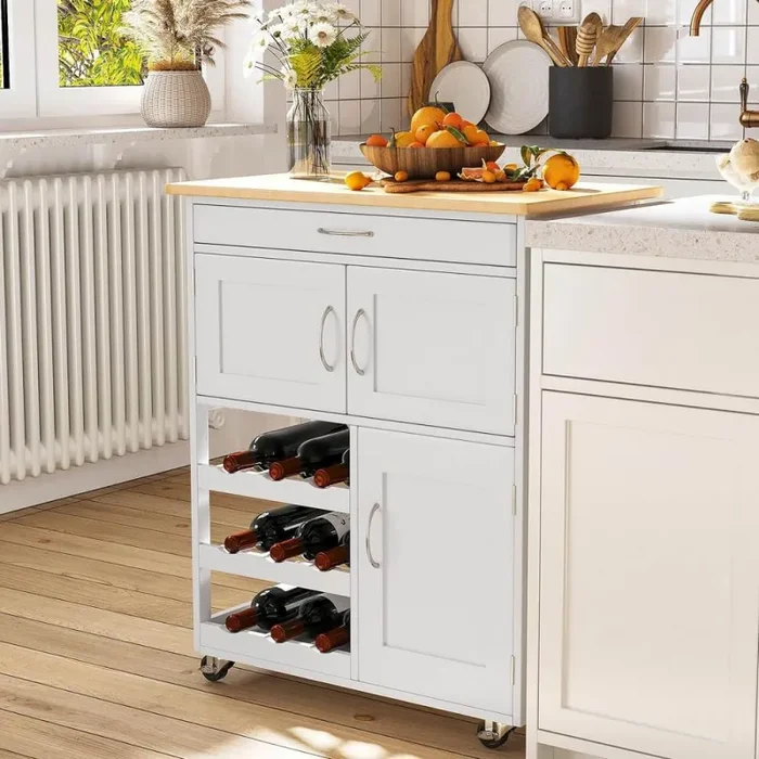 Carrello da cucina 67x36x87 cm in legno Rovere bianco - immagine 2