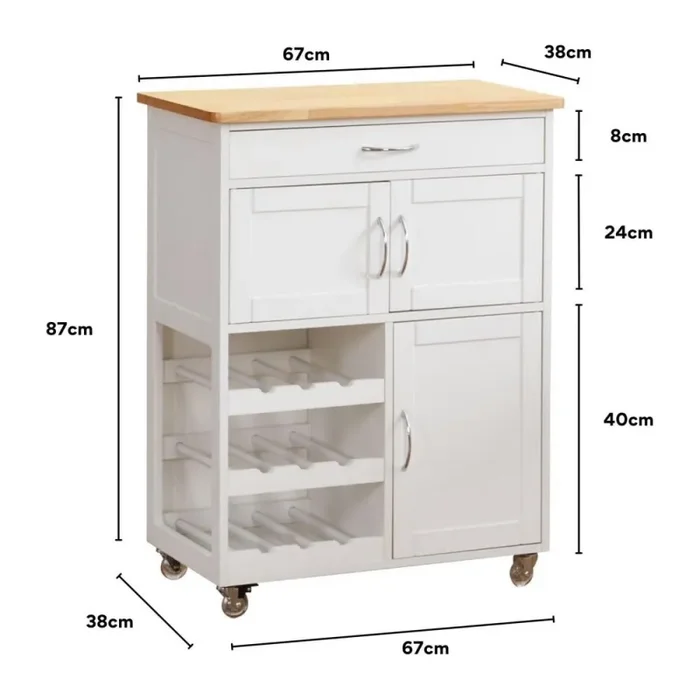 Carrello da cucina 67x36x87 cm in legno Rovere bianco - immagine 3