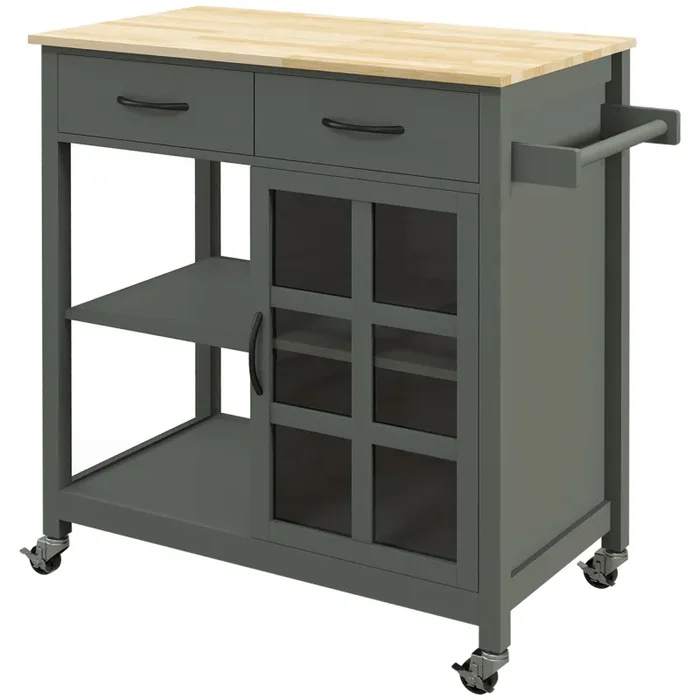 Carrello da Cucina 88,5x46x91,5 cm in Legno MDF e Vetro Grigio In saldo