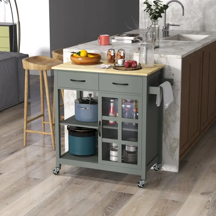 Carrello da Cucina 88,5x46x91,5 cm in Legno MDF e Vetro Grigio In saldo - immagine 2