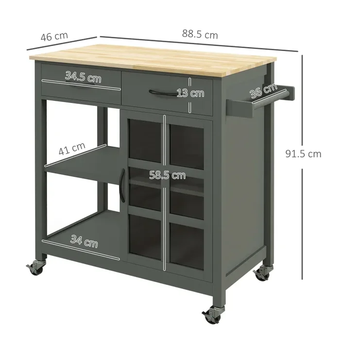 Carrello da Cucina 88,5x46x91,5 cm in Legno MDF e Vetro Grigio In saldo - immagine 3