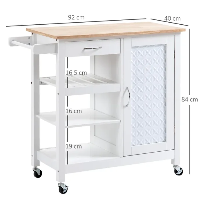 Carrello da Cucina 92x40x84 cm 1 Cassetto 1 Armadietto 3 Ripiani in MDF e Acciaio Bianco - immagine 3