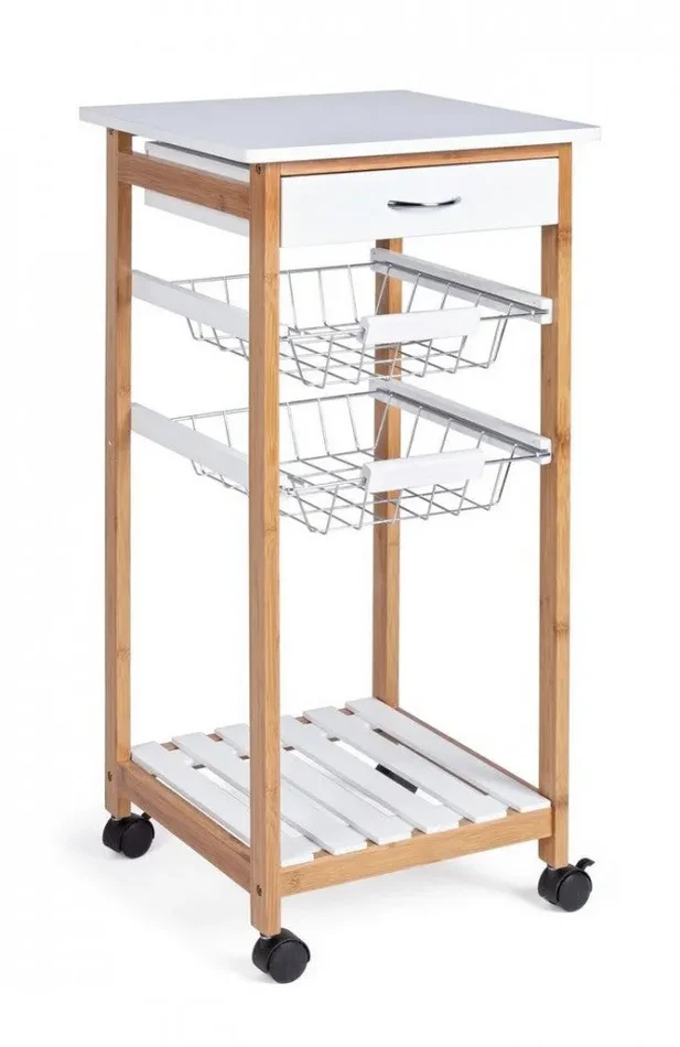 Carrello da Cucina Bamboo 3 Ceste 1 Cassetto Naturale in Bamboo
