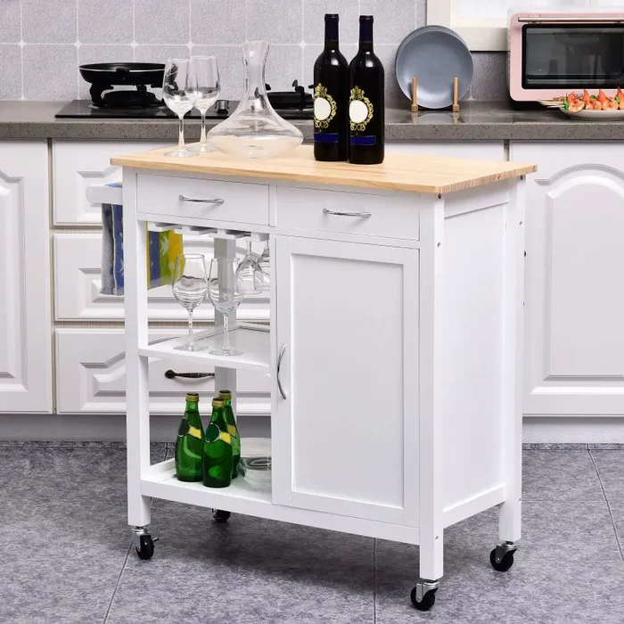 Carrello da Cucina Classico 2 Cassetti in Legno 88.5x40x86 cm - immagine 2