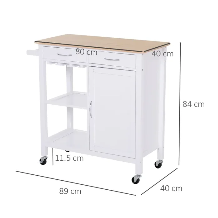 Carrello da Cucina Classico 2 Cassetti in Legno 88.5x40x86 cm - immagine 3
