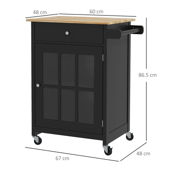Carrello da Cucina con Cassetto Armadietto e Portasciugamani 67x48x86,5 cm in Legno Nero e Rovere - immagine 3