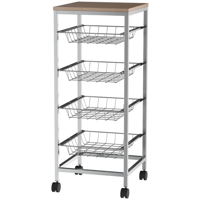 Carrello da Cucina con Cesti Estraibili in Acciaio e Ruote 36.5×36.5×89 cm Fornitura