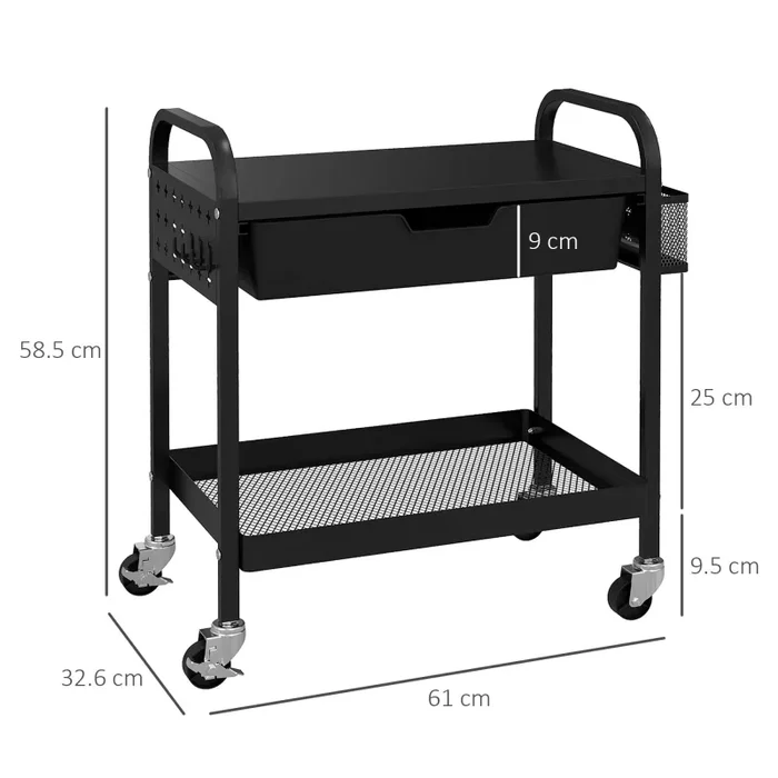 Carrello da Cucina con Cesto Cassetto Estraibile e 3 Ganci 61×32,6×58,5 cm in PP e Metallo Nero - immagine 3