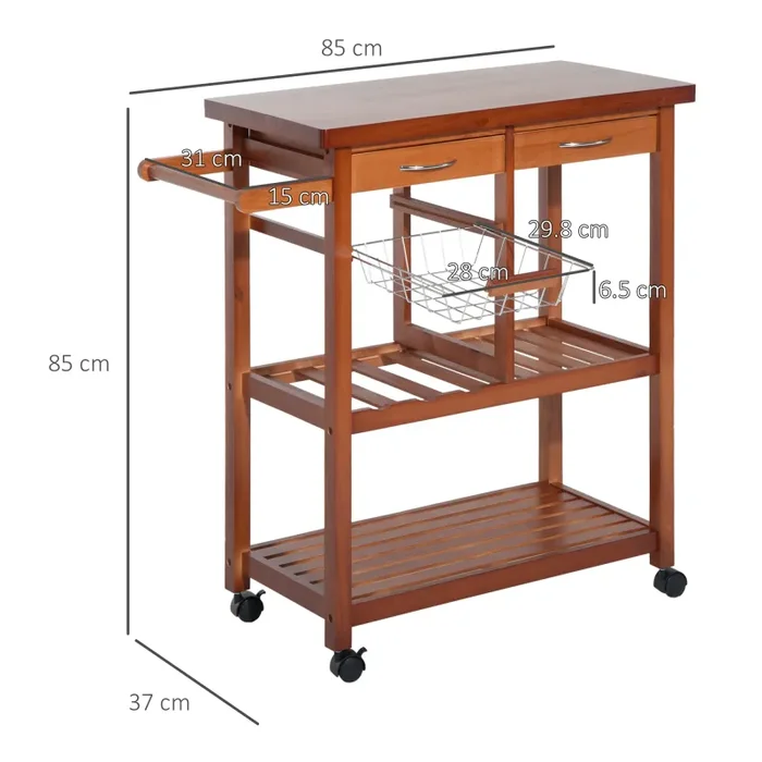 Carrello da Cucina da Cucina con Cassetti in Legno 81x38x85 cm Fornitura - immagine 3
