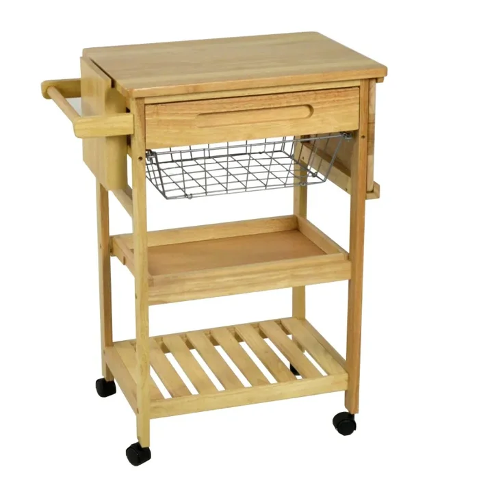 Carrello da Cucina in Legno della Gomma 2 Piani Cestello e Cassetto 65x40H83cm Adami Online ora