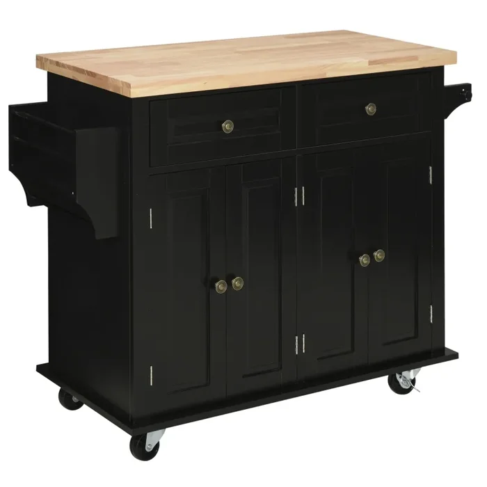 Carrello da Cucina Portavivande con Cassetti 111×44,5×82,5 cm in Legno e MDF Nero