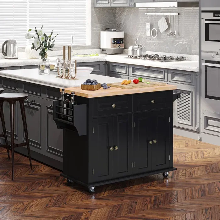 Carrello da Cucina Portavivande con Cassetti 111×44,5×82,5 cm in Legno e MDF Nero - immagine 2