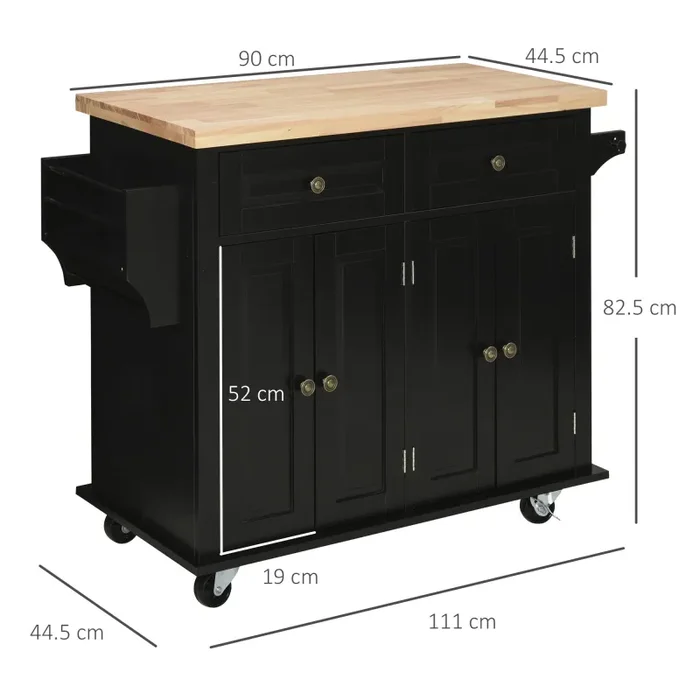 Carrello da Cucina Portavivande con Cassetti 111×44,5×82,5 cm in Legno e MDF Nero - immagine 3