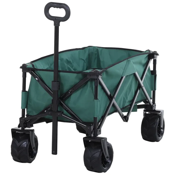 Carrello da Giardino Carico max 70kg con Maniglia Telescopica 108×55 cm in Metallo e Tessuto Oxford Verde Fornitura