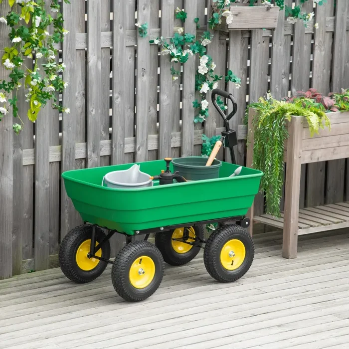 Carrello da Giardino Ribaltabile 4 Ruote 118x58x102 cm 125 Litri Verde - immagine 2