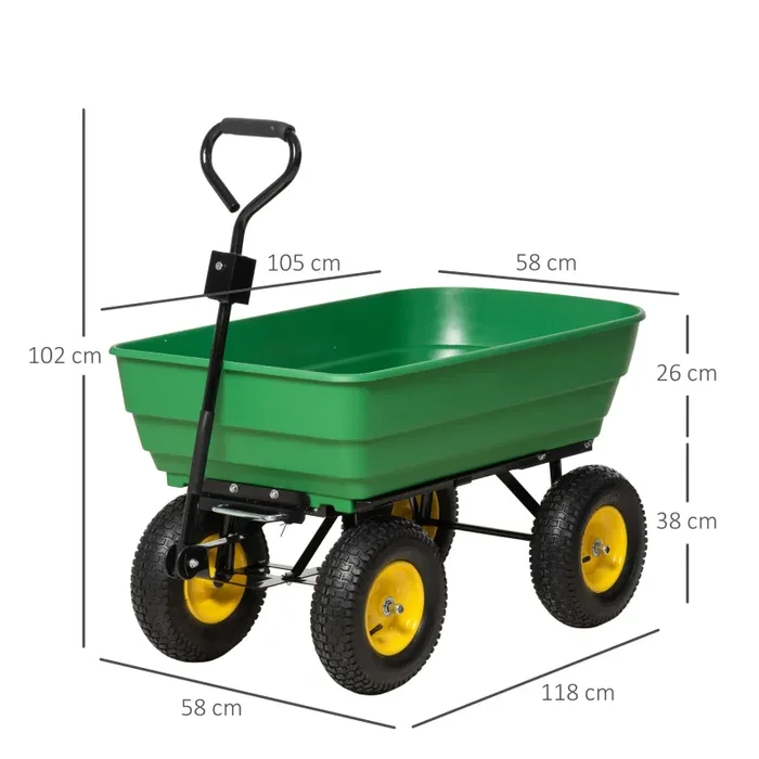Carrello da Giardino Ribaltabile 4 Ruote 118x58x102 cm 125 Litri Verde - immagine 3