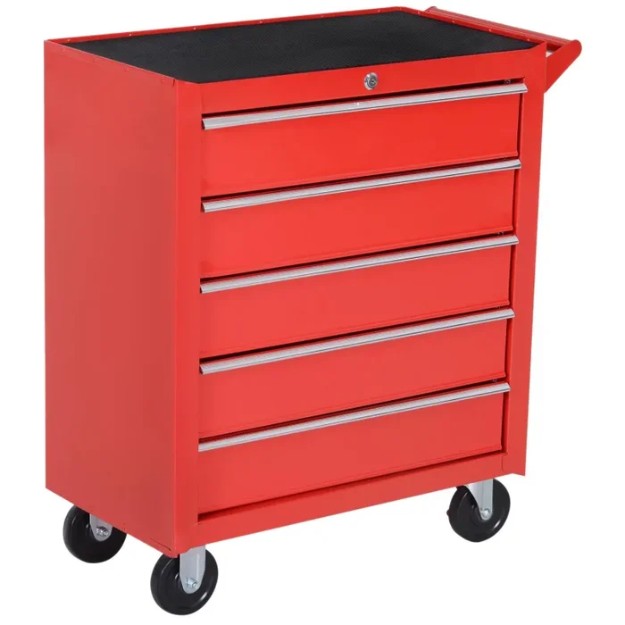 Carrello da Lavoro con 5 Cassetti Porta Utensili 69x33x75 cm in Acciaio Rosso Moda