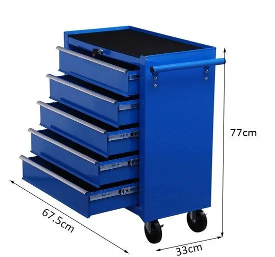 Carrello da Lavoro con 5 Cassetti Porta Utensili Blu 67.5x33x77 cm - immagine 3