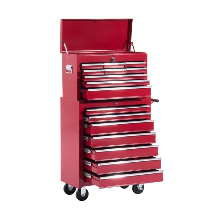 Carrello da Officina Portautensili Attrezzi con Cassettiera Rosso 61.5x33x113 cm