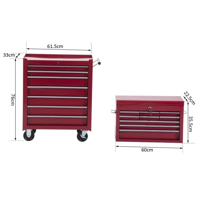 Carrello da Officina Portautensili Attrezzi con Cassettiera Rosso 61.5x33x113 cm - immagine 2
