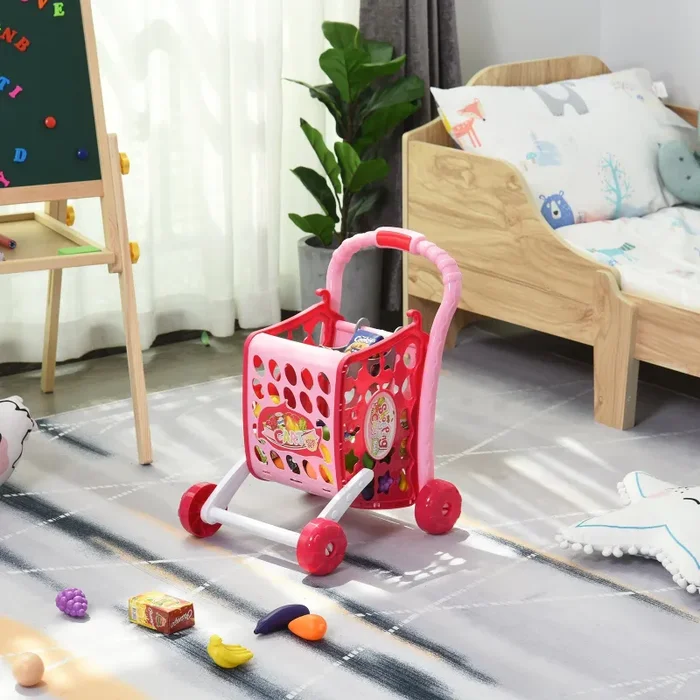 Carrello Giocattolo Spesa per Bambini 41,5×33,5×48,5 cm Rosa - immagine 2