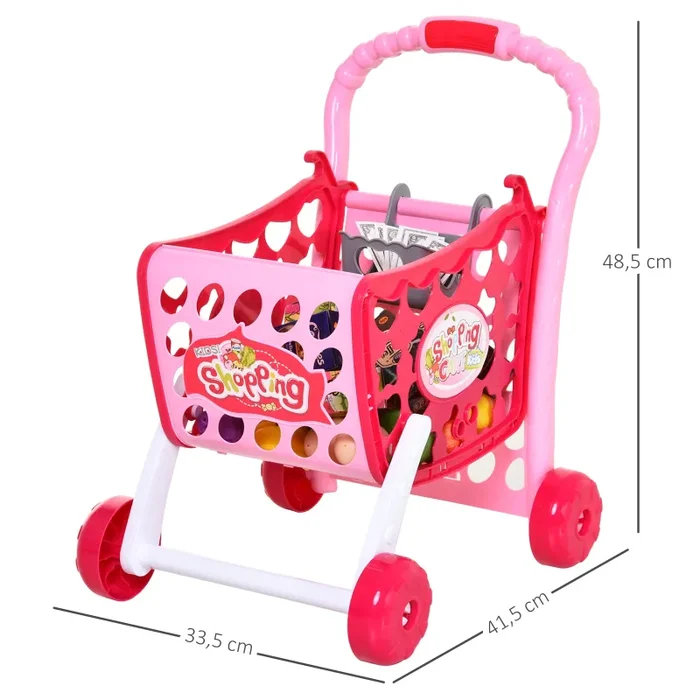 Carrello Giocattolo Spesa per Bambini 41,5×33,5×48,5 cm Rosa - immagine 3