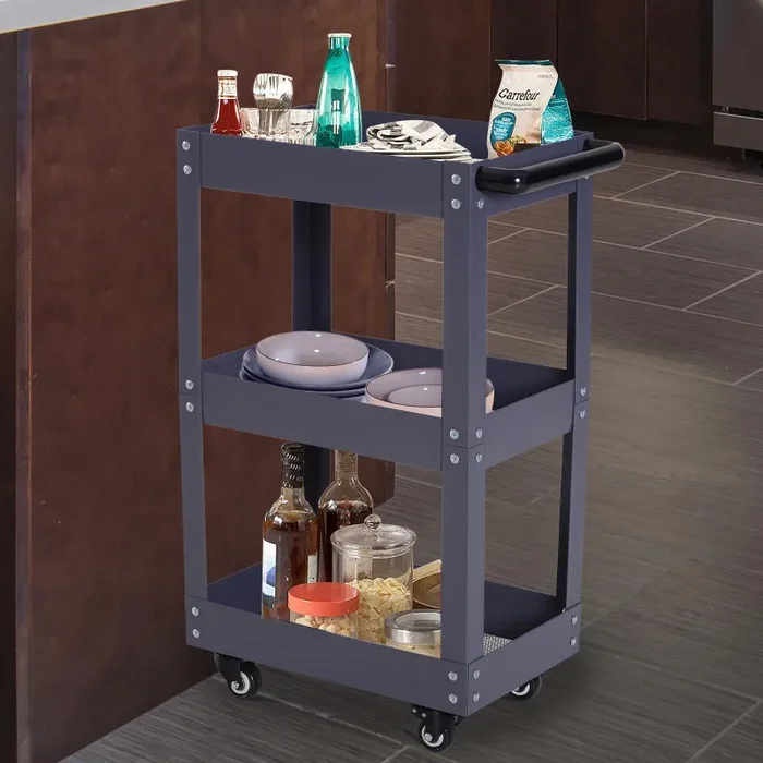 Carrello in Acciaio 3 Ripiani Nero 43.5x28x78 cm - immagine 2