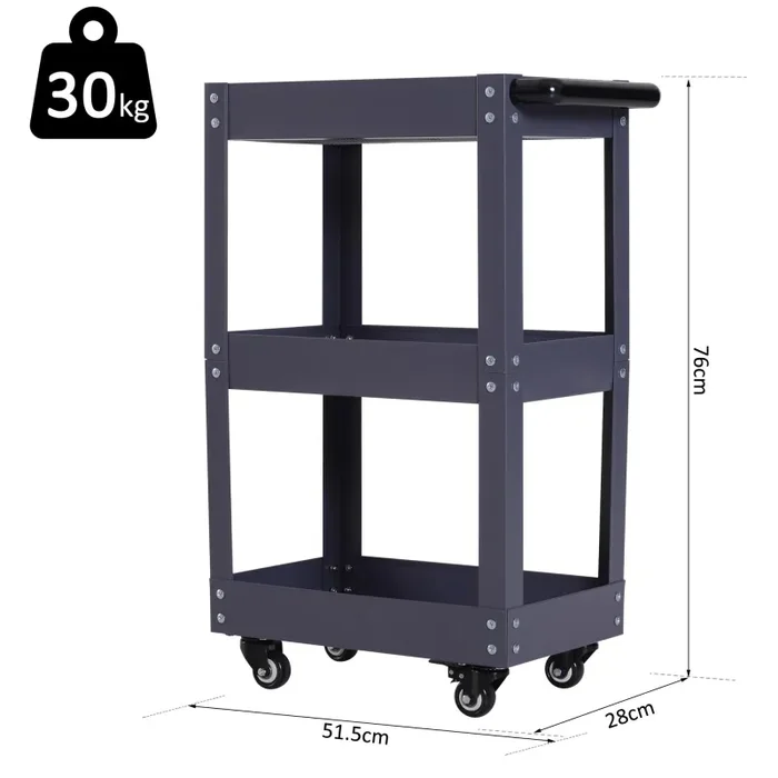 Carrello in Acciaio 3 Ripiani Nero 43.5x28x78 cm - immagine 3