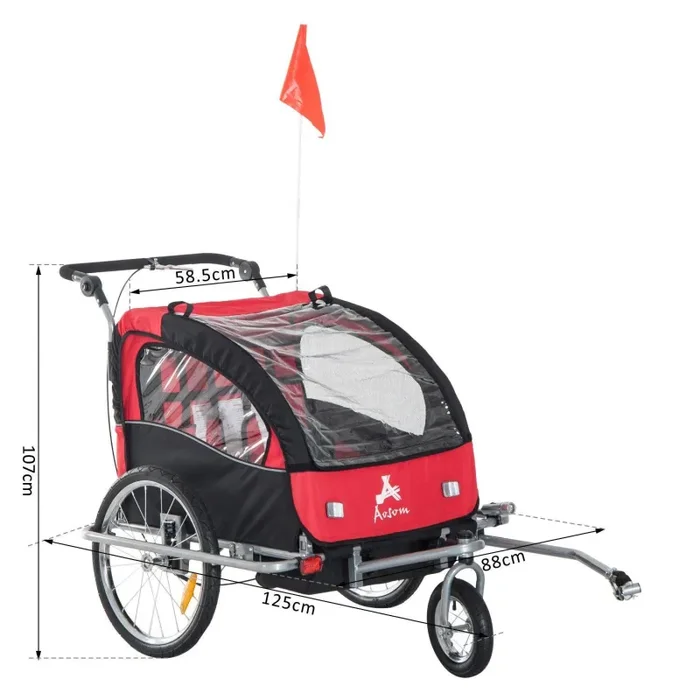 Carrello per Bici e Passeggino 2 in 1 Rosso e Nero - immagine 3