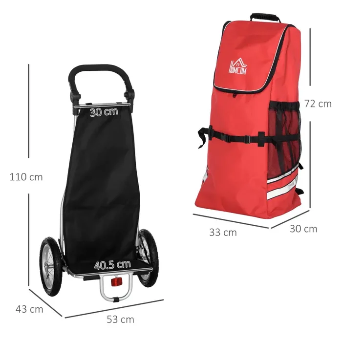 Carrello per Bicicletta Pieghevole 53x43x110 cm con Borsa da Trasporto in Tessuto Oxford Rosso - immagine 3