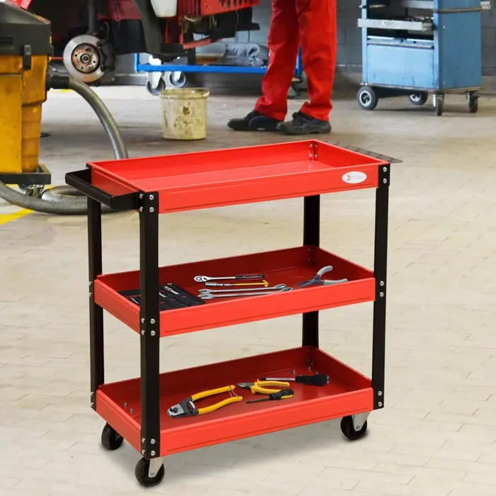 Carrello Porta Attrezzi da Officina 3 Ripiani Rosso 70x35x75.5 cm - immagine 2