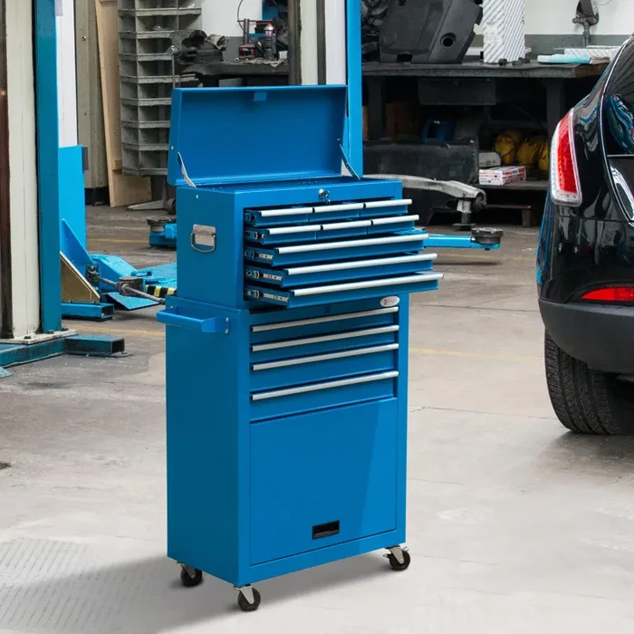 Carrello Porta Attrezzi da Officina con Cassetta Rimovibile Blu 61.6x33x118 cm - immagine 2