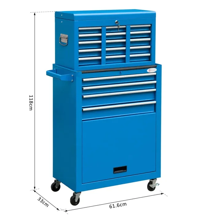 Carrello Porta Attrezzi da Officina con Cassetta Rimovibile Blu 61.6x33x118 cm - immagine 3