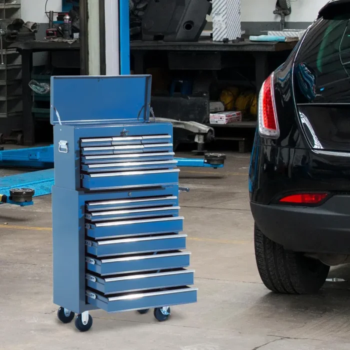 Carrello Porta Attrezzi da Officina Professionale Cassettiera in Lamiera Blu 61.5x33x113 cm - immagine 2