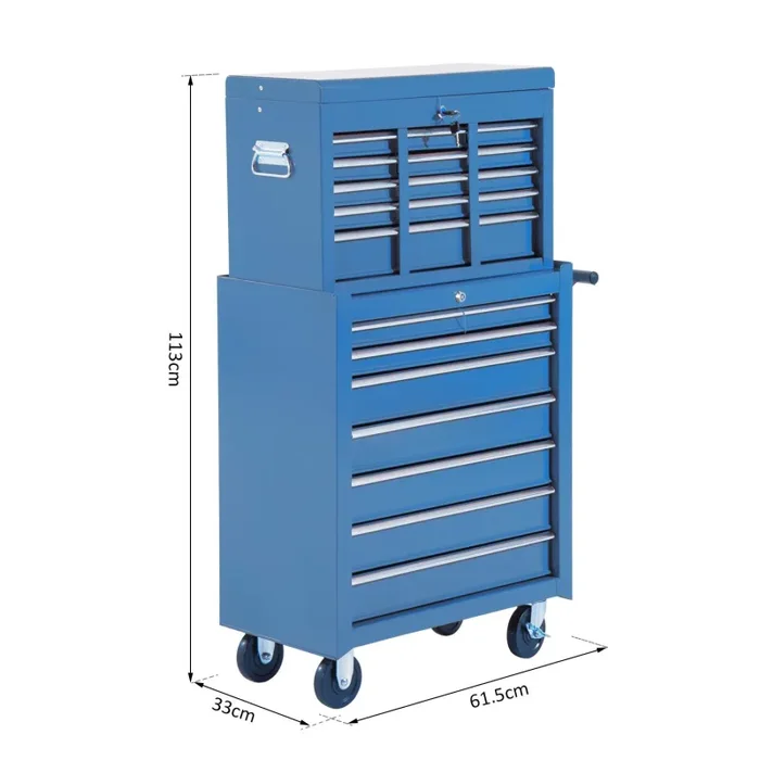 Carrello Porta Attrezzi da Officina Professionale Cassettiera in Lamiera Blu 61.5x33x113 cm - immagine 3