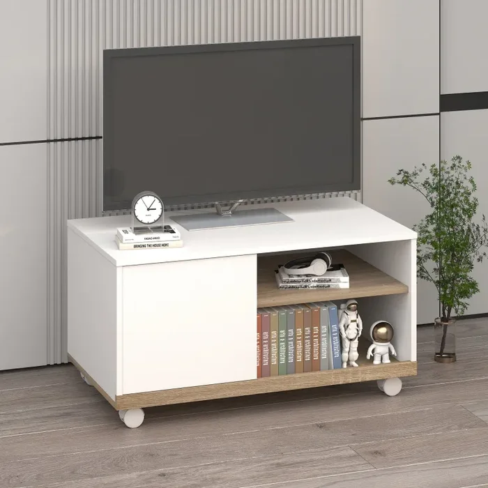 Carrello Porta TV 1 Anta 80x45x39,5 cm in Legno truciolare Bianco - immagine 2