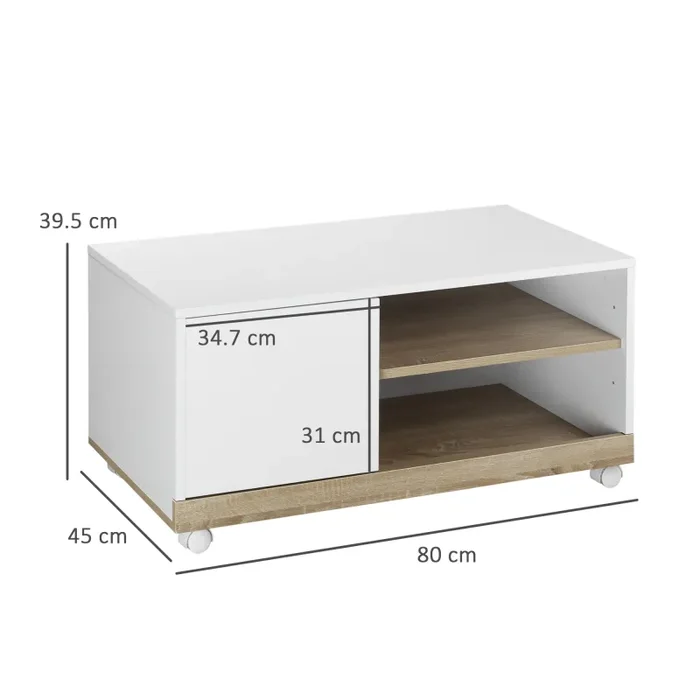 Carrello Porta TV 1 Anta 80x45x39,5 cm in Legno truciolare Bianco - immagine 3