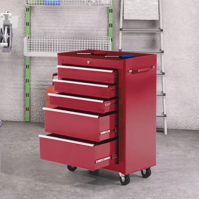 Carrello Porta Utensili Attrezzi Attrezzatura con Cassettiera Rosso 61.5x33x85 cm - immagine 2