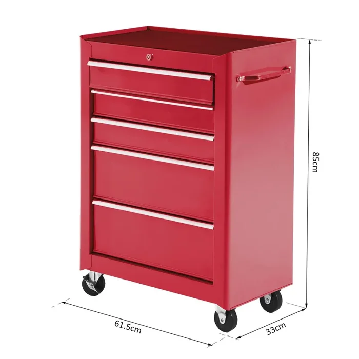 Carrello Porta Utensili Attrezzi Attrezzatura con Cassettiera Rosso 61.5x33x85 cm - immagine 3