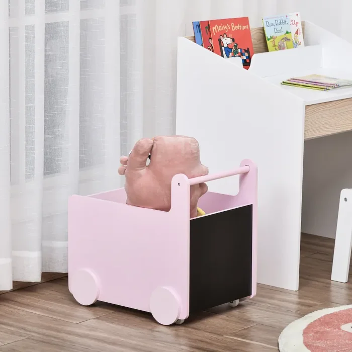 Carrello Portagiochi con Lavagne 47x35x45,5 cm in Legno MDF Rosa - immagine 2