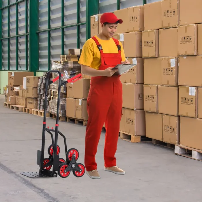 Carrello Portapacchi Pieghevole per Scale 150 Kg in Metallo Nero e Rosso Vendita calda - immagine 2