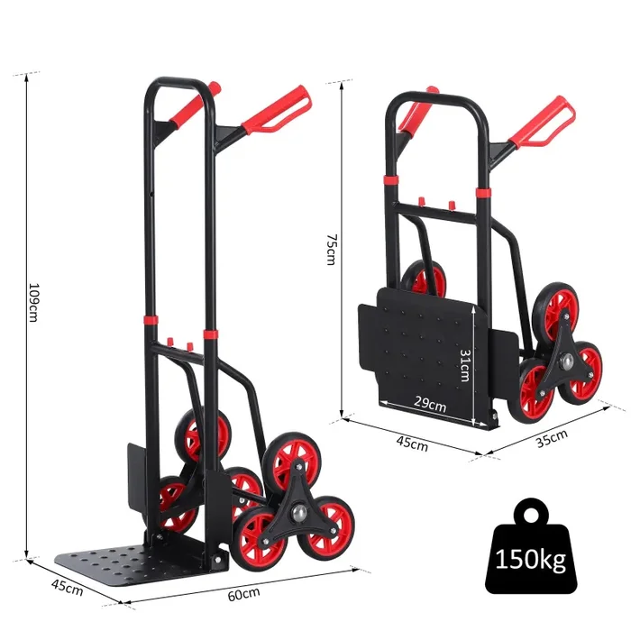 Carrello Portapacchi Pieghevole per Scale 150 Kg in Metallo Nero e Rosso Vendita calda - immagine 3