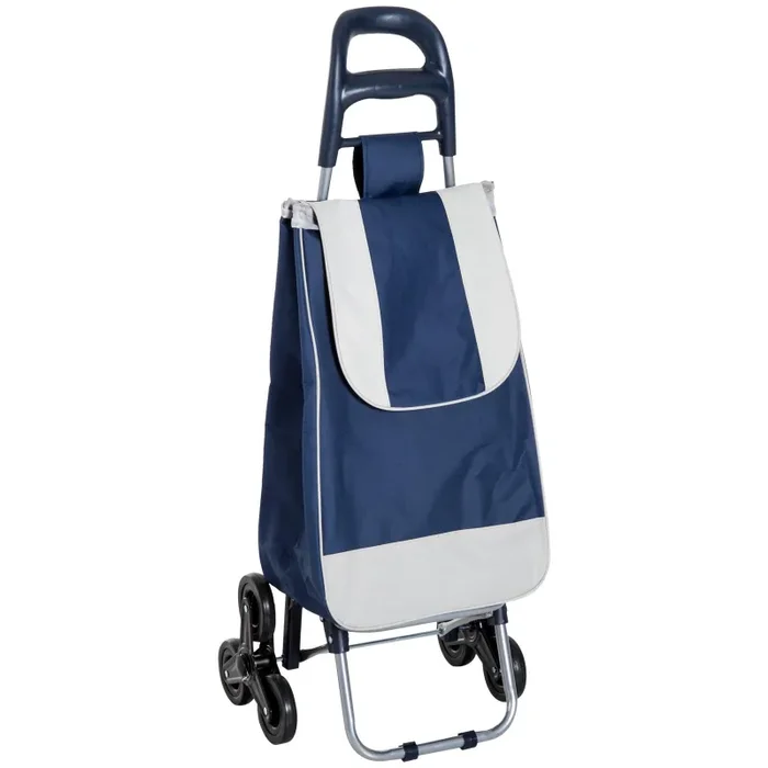 Carrello Portaspesa Pieghevole con 6 Ruote Blu e Bianco 40x29x95 cm